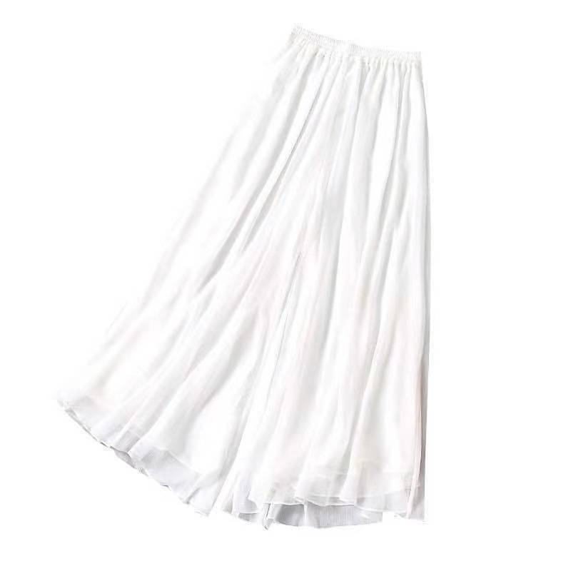 Spring, autumn and summer new double -layer pants, two -layer dance service classical dance ancient style white gauze pants drooping chiffon wide leg pants