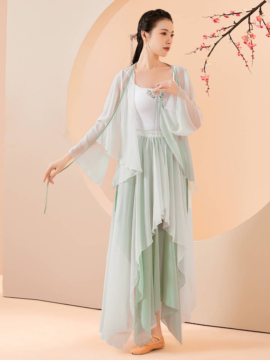 Classical dance service new top jacket elegant body rhyme yarn practice service Chinese dance nation performance clothing set women