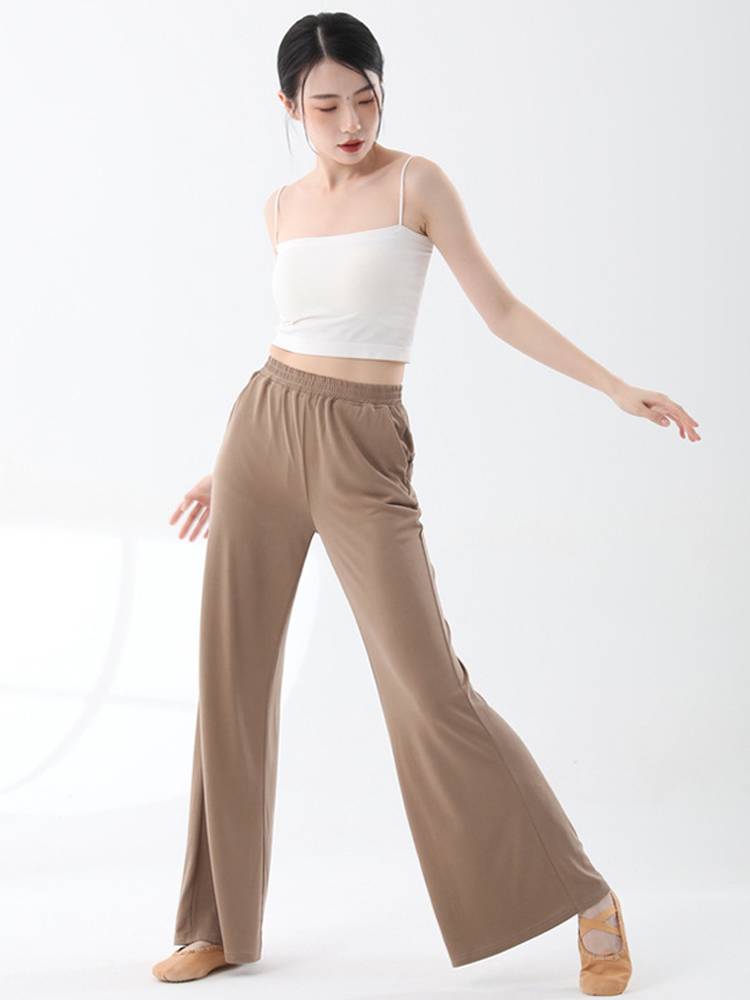 Classical dance exercise pants loose, elegant wide leg pants female copper ammonia straight trousers Chinese dance modern dance performance suit