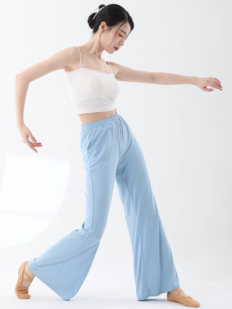 Classical dance exercise pants loose, elegant wide leg pants female copper ammonia straight trousers Chinese dance modern dance performance suit