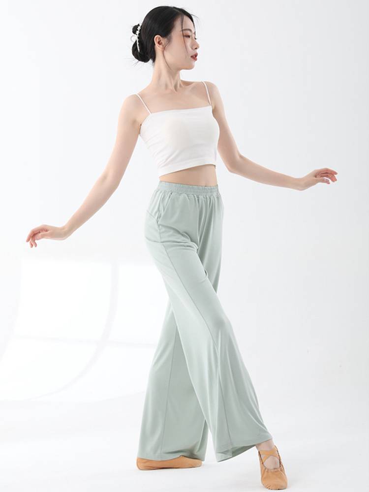 Classical dance exercise pants loose, elegant wide leg pants female copper ammonia straight trousers Chinese dance modern dance performance suit