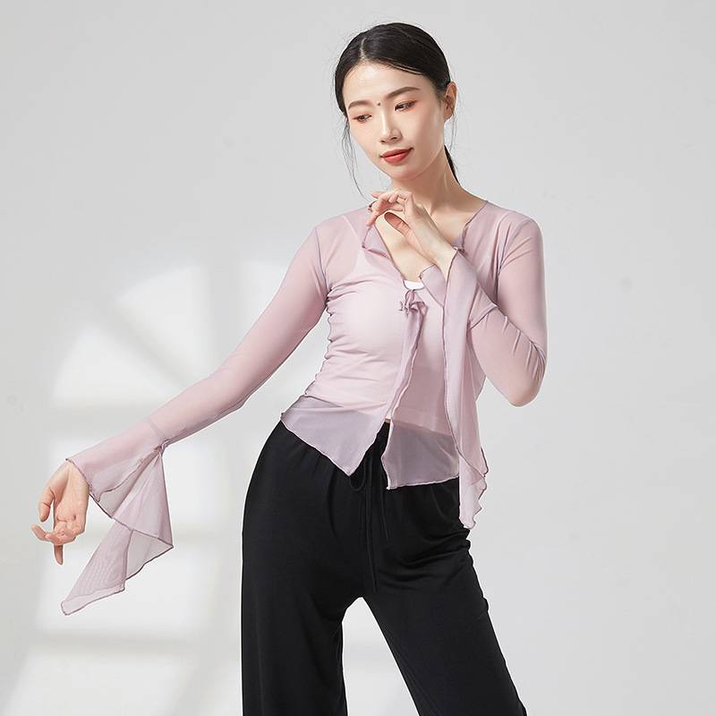 Classical dance clothing ancient style, rhyme yae nets, gap, penetrated training, modern dance national art test top