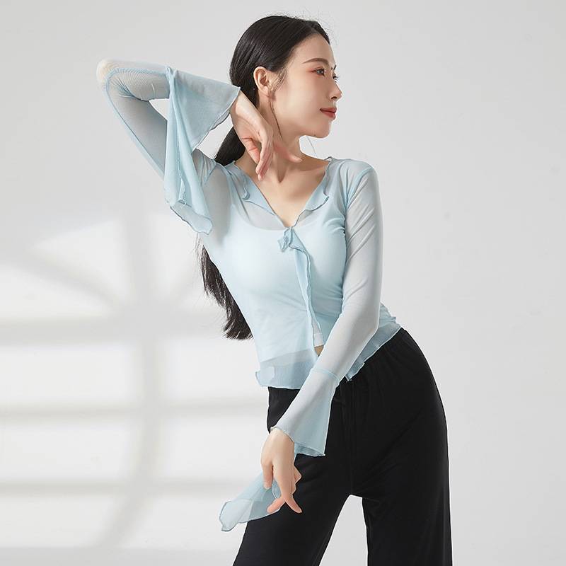 Classical dance clothing ancient style, rhyme yae nets, gap, penetrated training, modern dance national art test top