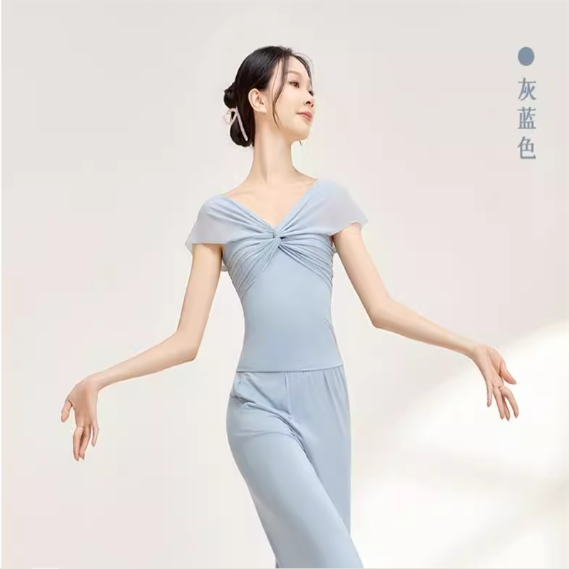 2024 Female Summer New Temperament Dance Dance Dress Short -sleeved Top Body Rhyme Chinese Classical Dance Clothing
