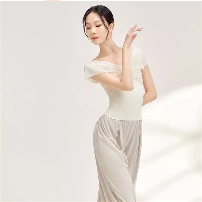 2024 Female Summer New Temperament Dance Dance Dress Short -sleeved Top Body Rhyme Chinese Classical Dance Clothing