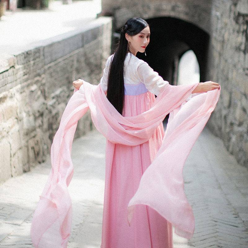 Hanfu chiffon puppet costume towel pink white dance pure color fairy elegant classical wild shawl long ribbon