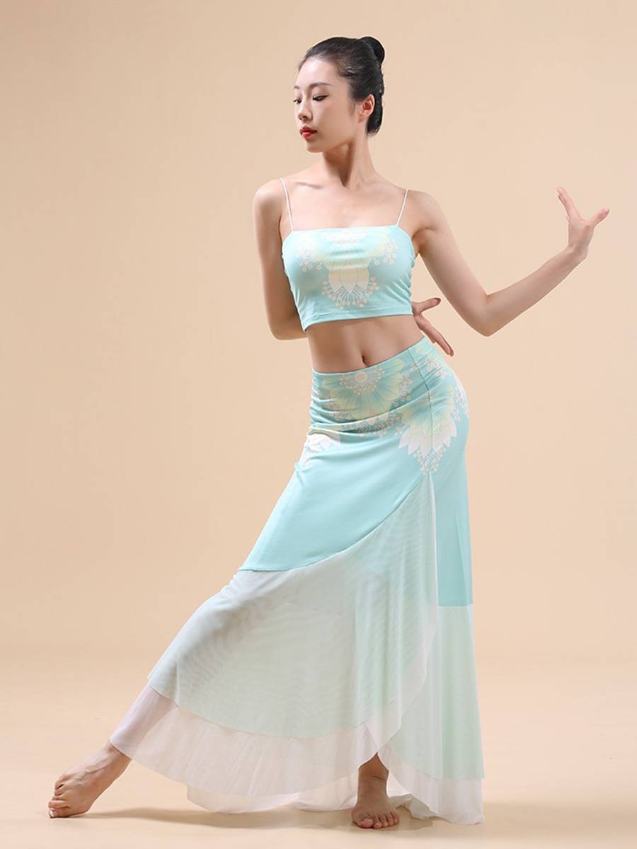 Fuxi Classical Dance Clothing Dai Yue Dai dance suit suspenders half -body skirt fishtail skirt two pieces of practice uniforms