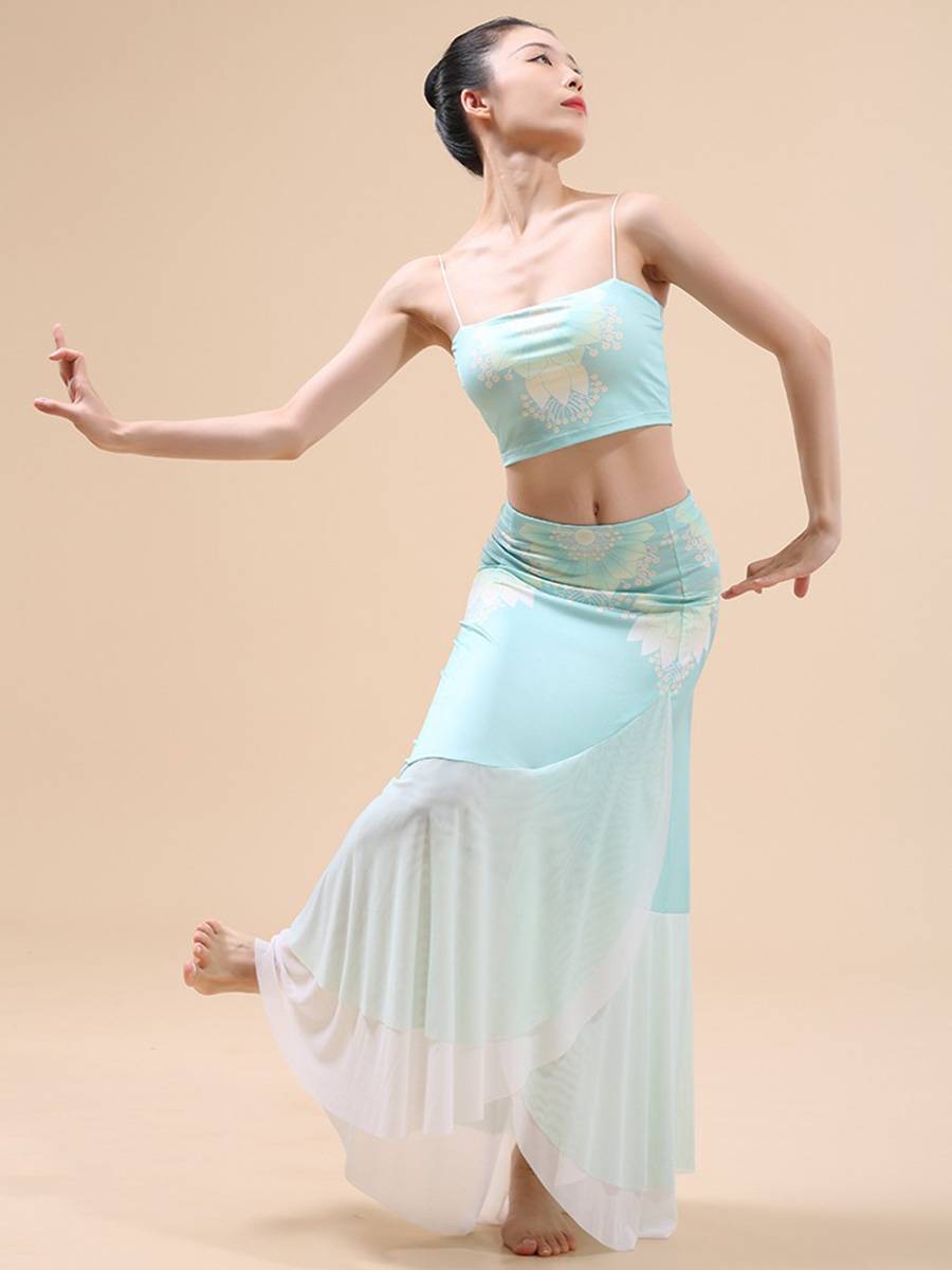 Fuxi Classical Dance Clothing Dai Yue Dai dance suit suspenders half -body skirt fishtail skirt two pieces of practice uniforms