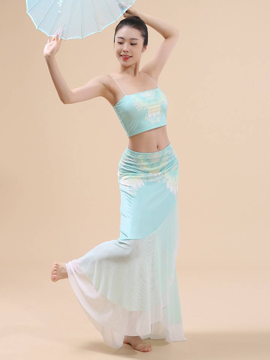 Fuxi Classical Dance Clothing Dai Yue Dai dance suit suspenders half -body skirt fishtail skirt two pieces of practice uniforms