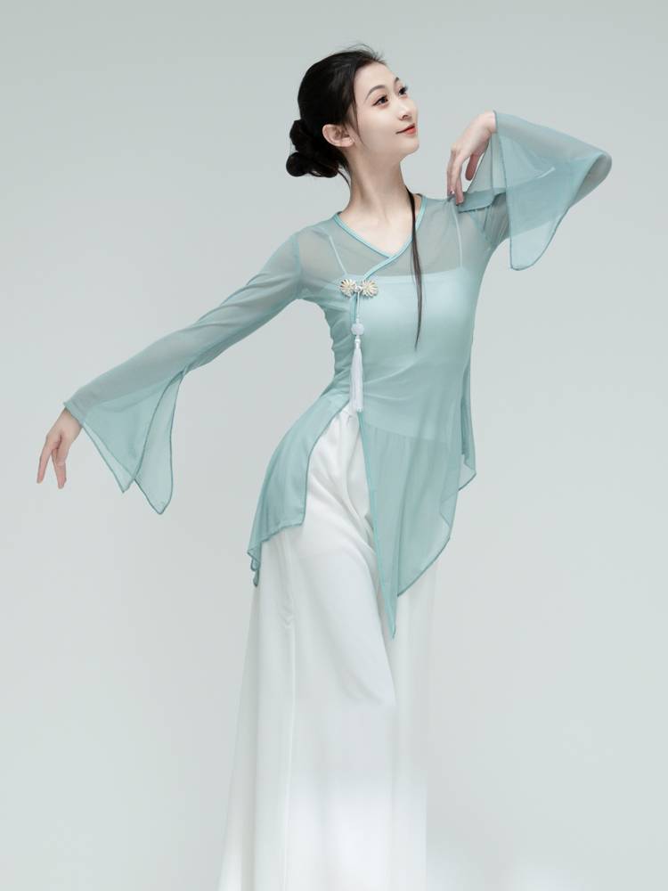 Classical dance clothing female elegant clothing performance clothes practice clothes, rhyme, clothing, kiwi training crab shell green yarn clothes