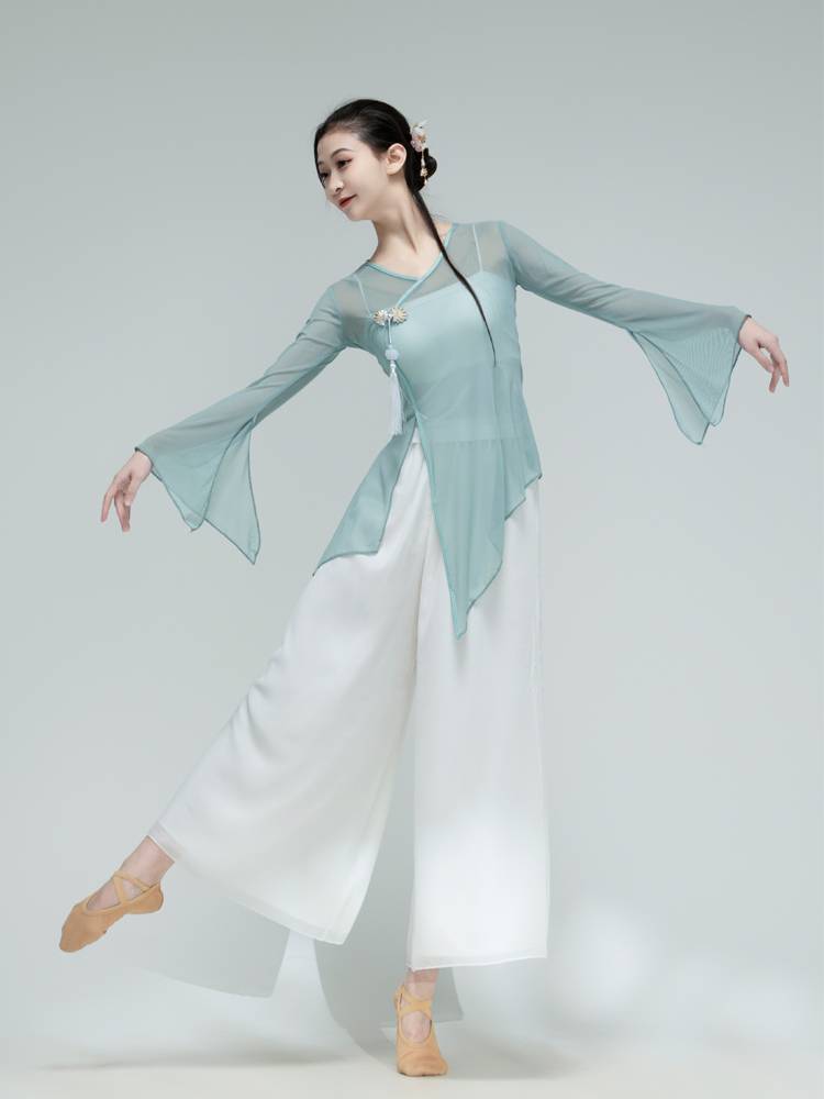 Classical dance clothing female elegant clothing performance clothes practice clothes, rhyme, clothing, kiwi training crab shell green yarn clothes