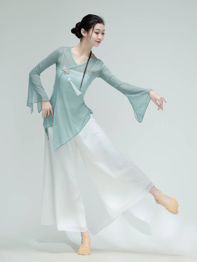 Classical dance clothing female elegant clothing performance clothes practice clothes, rhyme, clothing, kiwi training crab shell green yarn clothes
