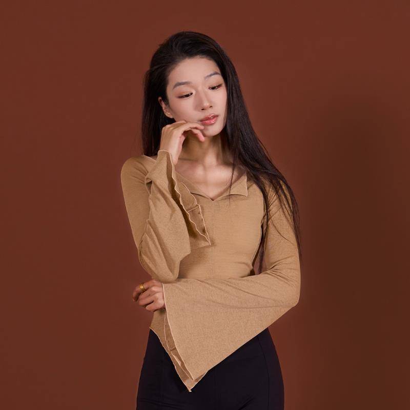Poetry flower-based choreographer-skinned t-shirt-skinned classic long-sleeved Chinese t-shirt