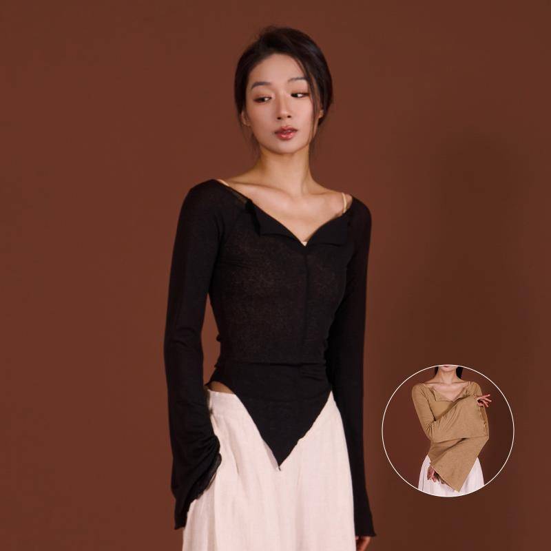 Poetry flower-based choreographer-skinned t-shirt-skinned classic long-sleeved Chinese t-shirt
