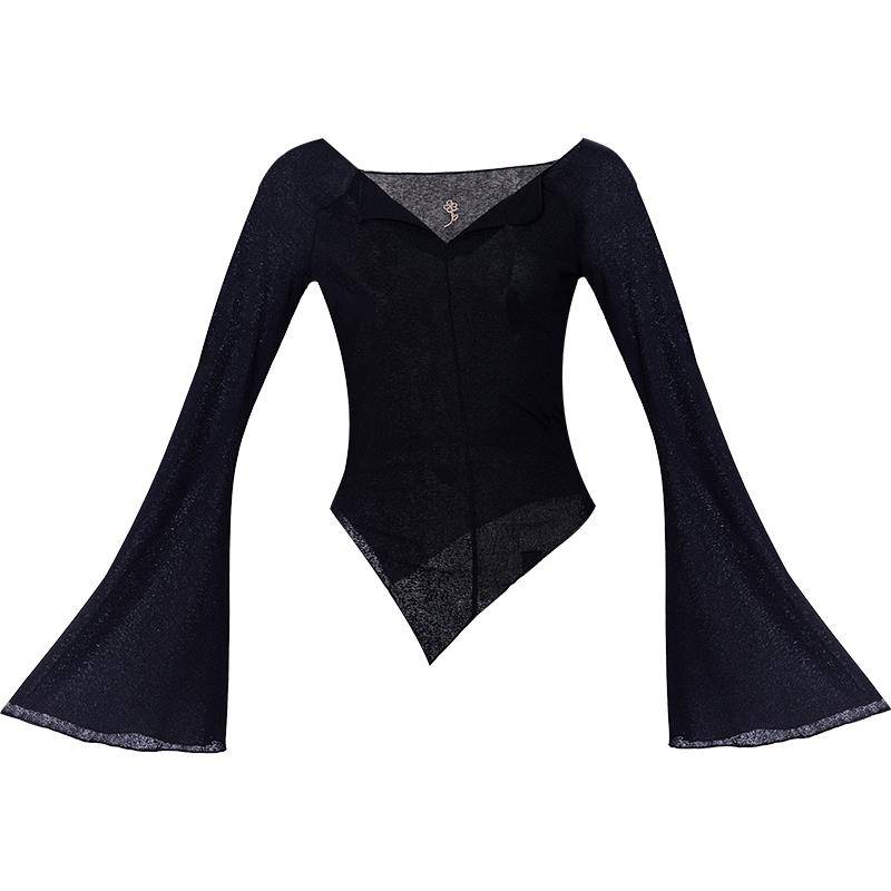 Poetry flower-based choreographer-skinned t-shirt-skinned classic long-sleeved Chinese t-shirt