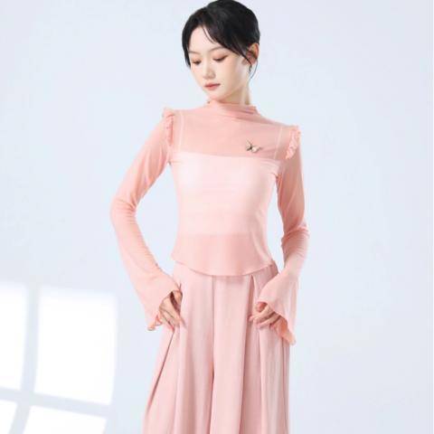 Classical dance gauze horn sleeve dance top slimming and thin practice service Butterfly art test new mesh