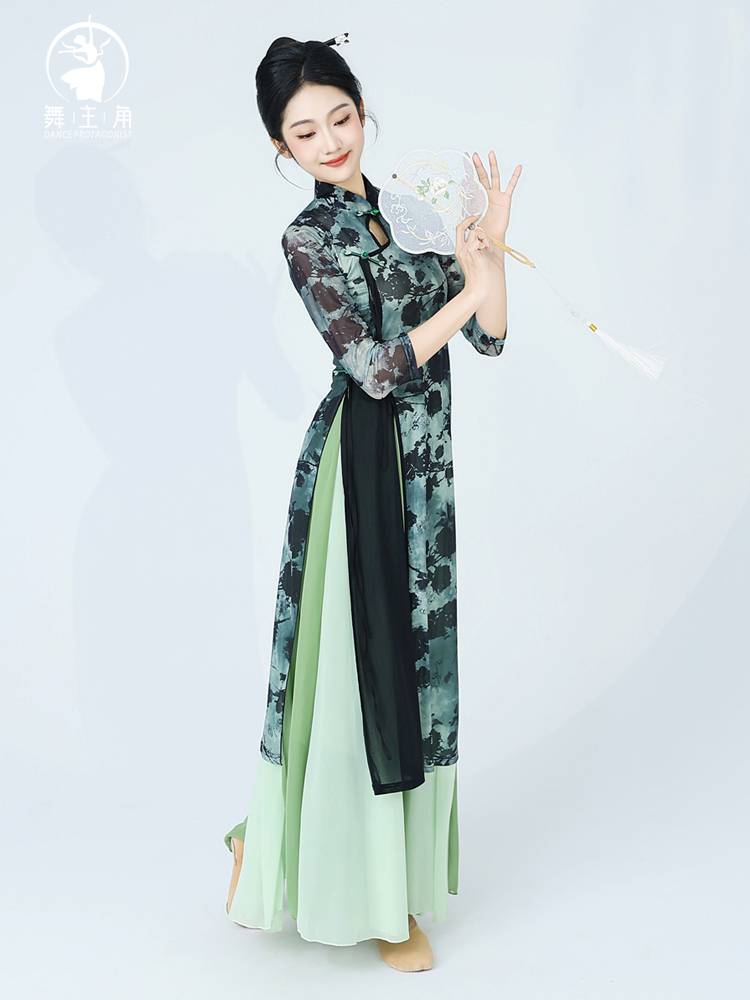 Dance protagonist high elastic cheongsam dance clothing Chinese dance classical gauze body rhyme training service table performance cheongsam clothing