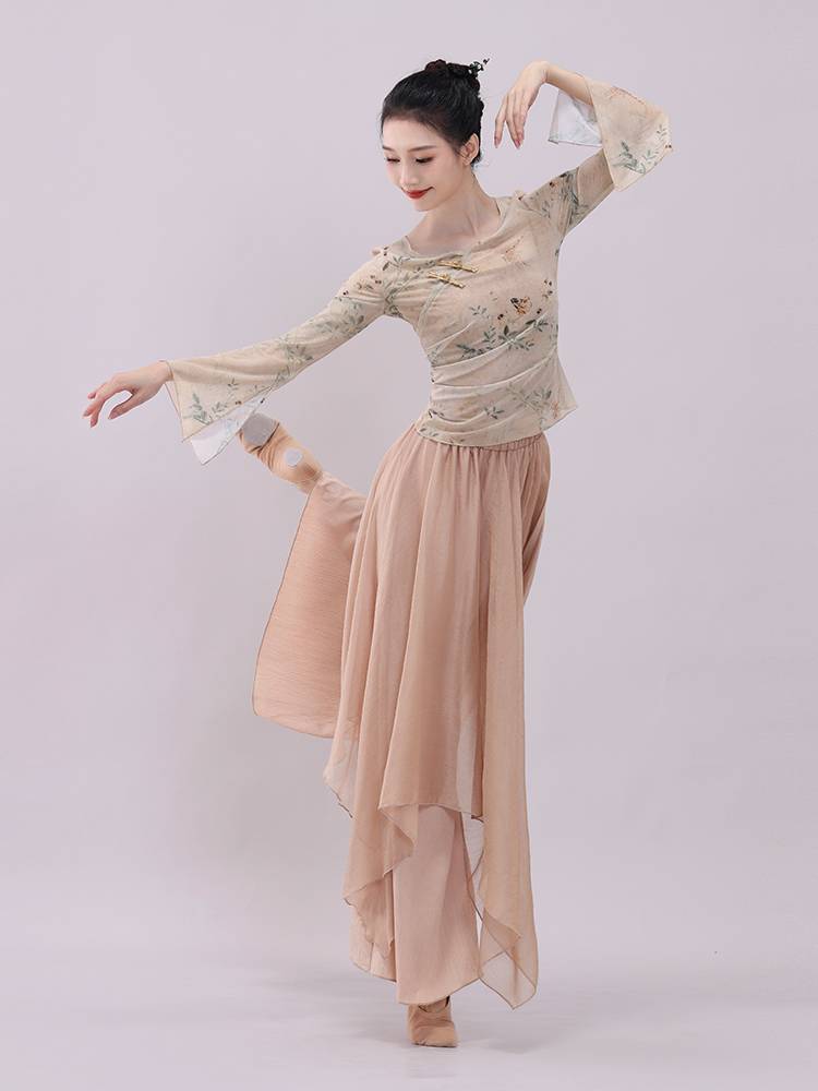 Xuan Palace Classical Dance Clothing Chinese Printing Fun Sleeve Wrap Cheongsam Top Chinese Style Performance Dress Practice Delivery