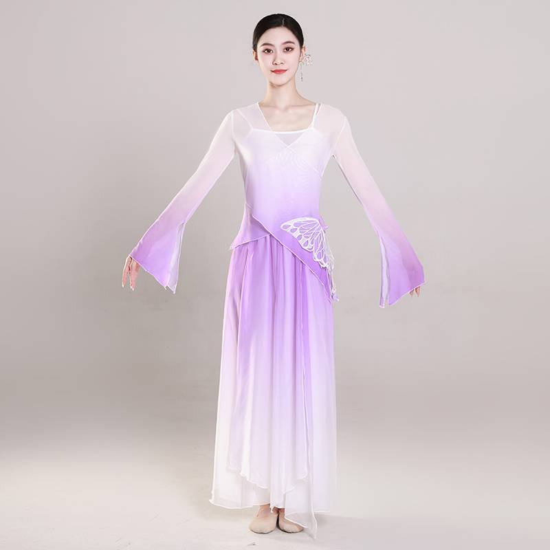 Classical dance body rhyme butterfly gradient performance service female elegant shirt, practice service, Chinese dance performance service