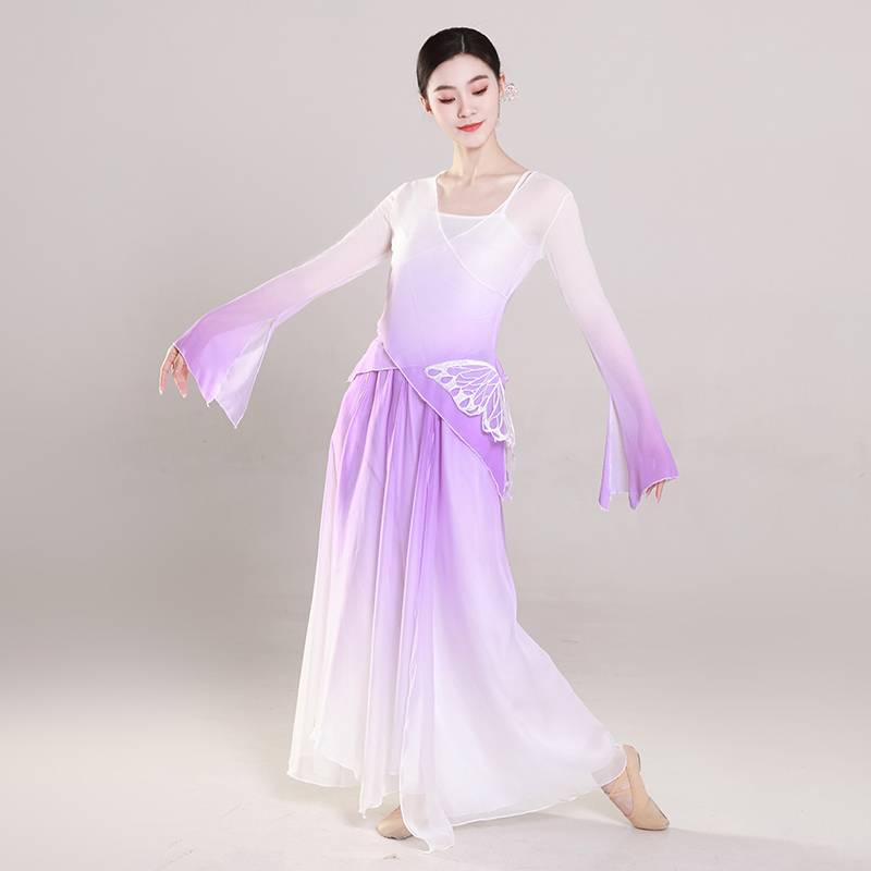 Classical dance body rhyme butterfly gradient performance service female elegant shirt, practice service, Chinese dance performance service