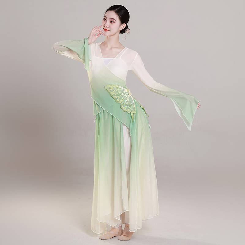 Classical dance body rhyme butterfly gradient performance service female elegant shirt, practice service, Chinese dance performance service
