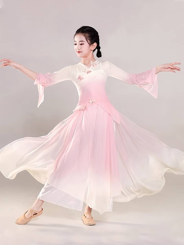 Classical dance clothing children's Chinese dance body rhymes, ginseng, female gauze, national fan dance gradient performance service