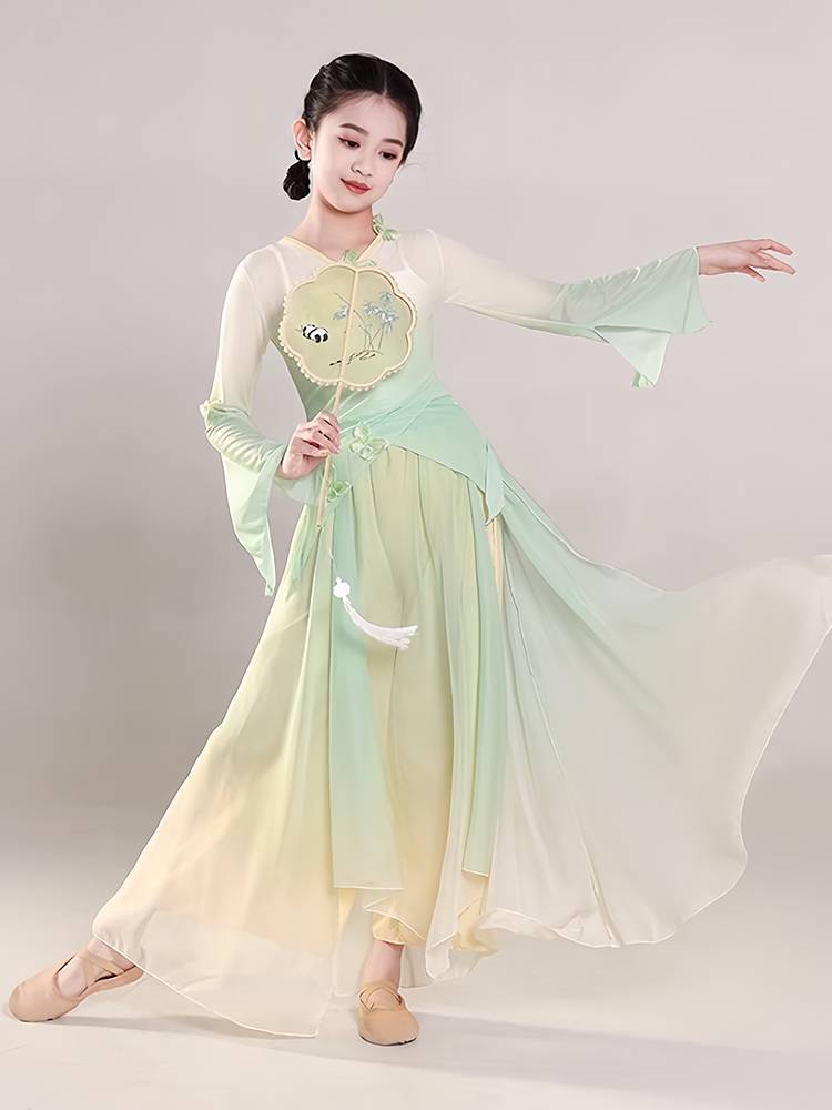 Classical dance clothing children's Chinese dance body rhymes, ginseng, female gauze, national fan dance gradient performance service