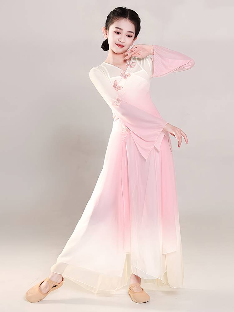 Classical dance clothing children's Chinese dance body rhymes, ginseng, female gauze, national fan dance gradient performance service