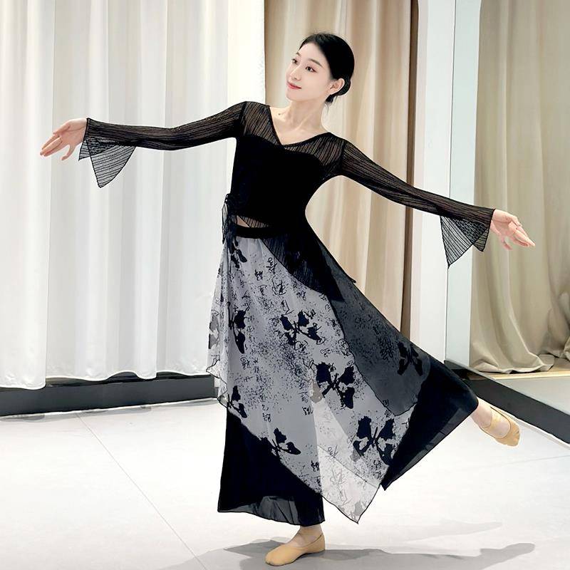 Classical dance clothing body rhyme gauze stage performance service national style dance practice uniforms elegant butterfly horn sleeve suit