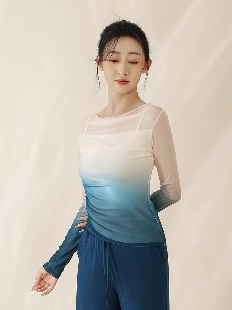 Pure Ruoji Classical Dance Clothing Charm Rhymes Printing Gine Dress Modern Dance Practice Training Top