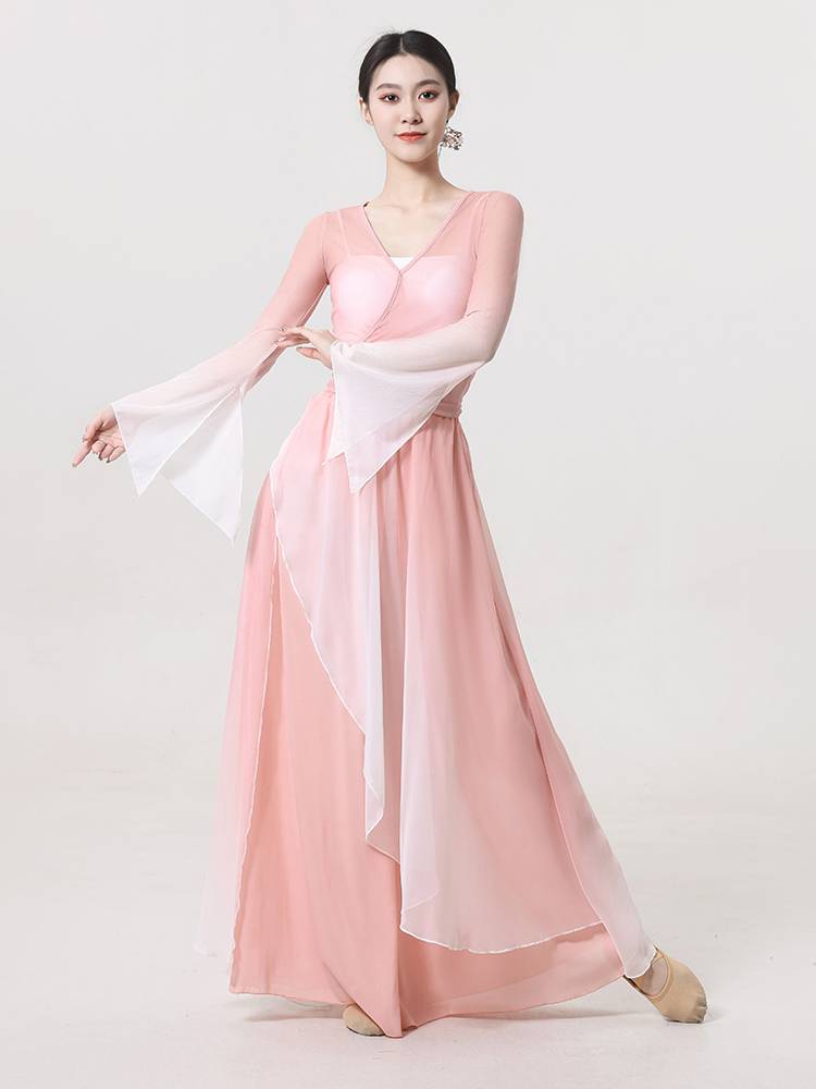Classical dance dance clothing female elegant body rhyme gauze gradient dance skirt trousers long pants suite Chinese dance performance clothing