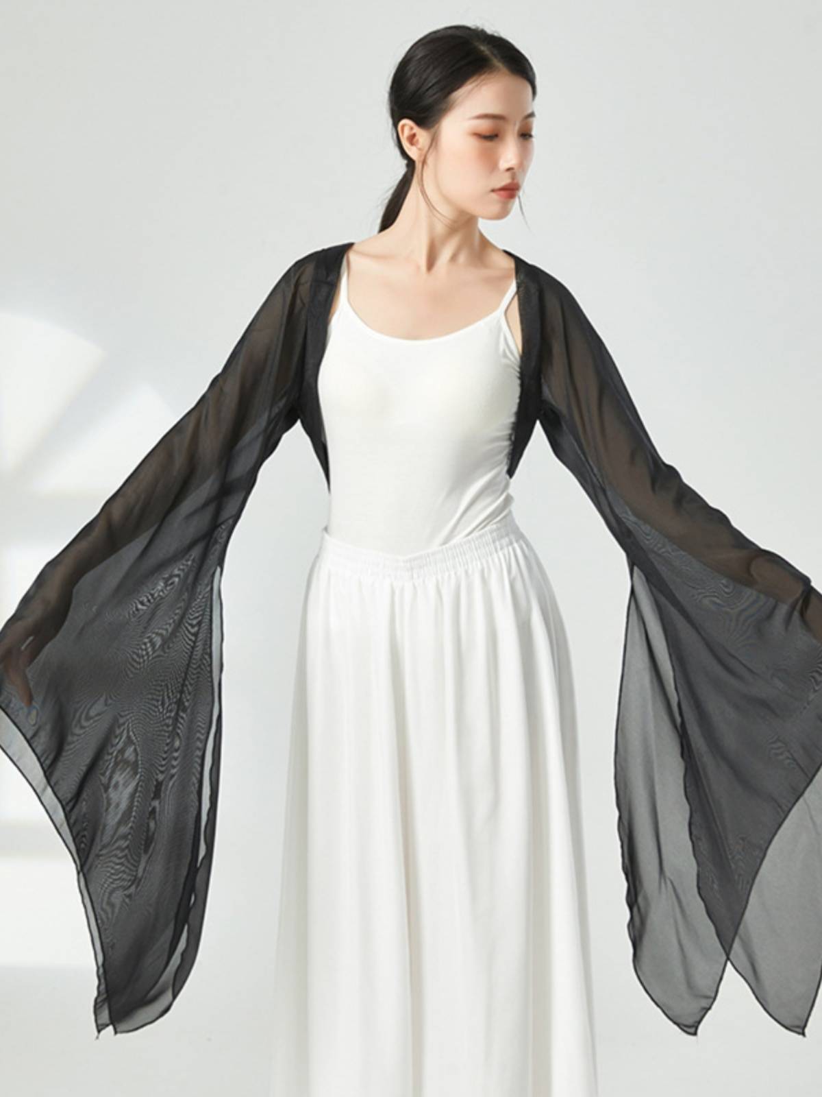 Classical dance body rhyme gauze new female elegant strap big horn sleeve ancient style practice dance service performance service