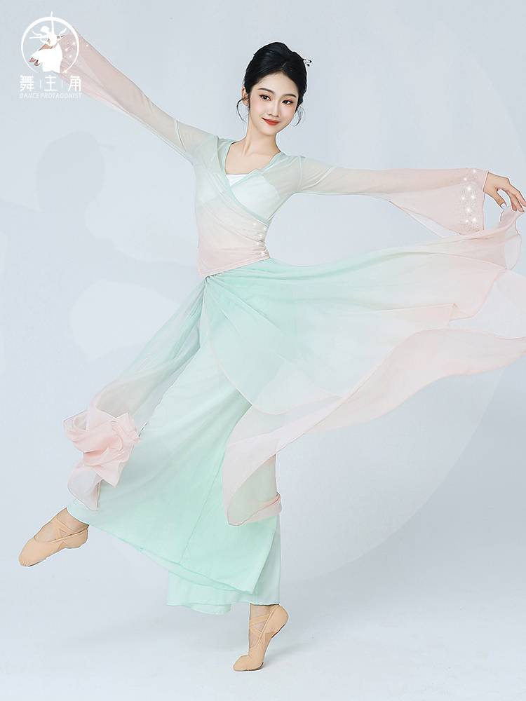 Dance protagonist Classical dance clothing female elegant gauze fairy gradient coloring practice dance performance dance performance showed clothing top