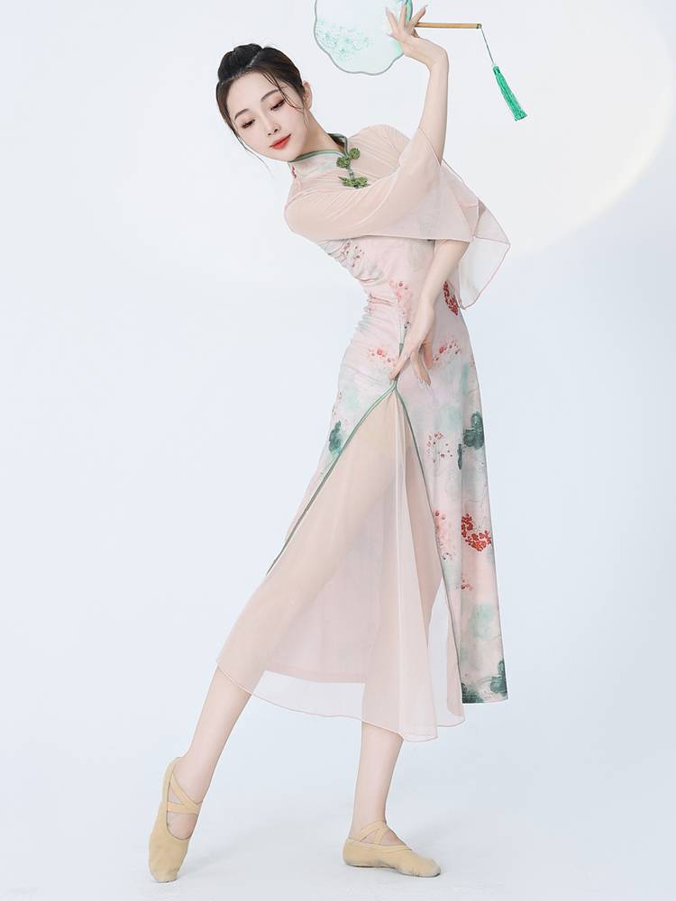 Summer classical dance cheongsam dance clothes, rhyme, practice clothes, female gauze, elegant national dance watch performance clothing