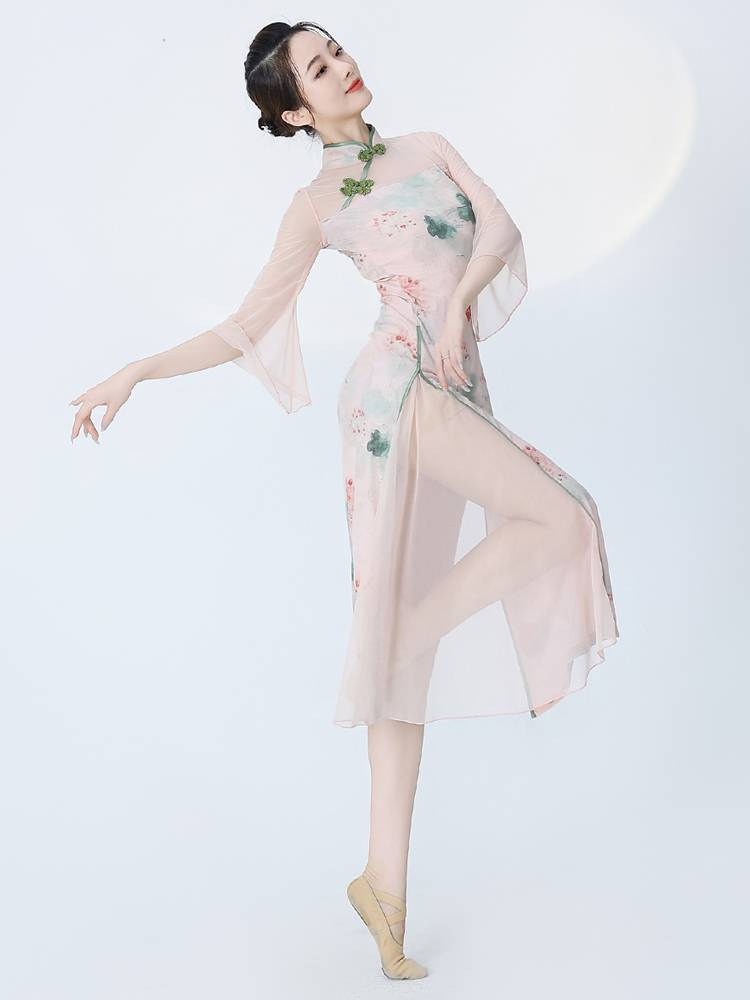 Summer classical dance cheongsam dance clothes, rhyme, practice clothes, female gauze, elegant national dance watch performance clothing