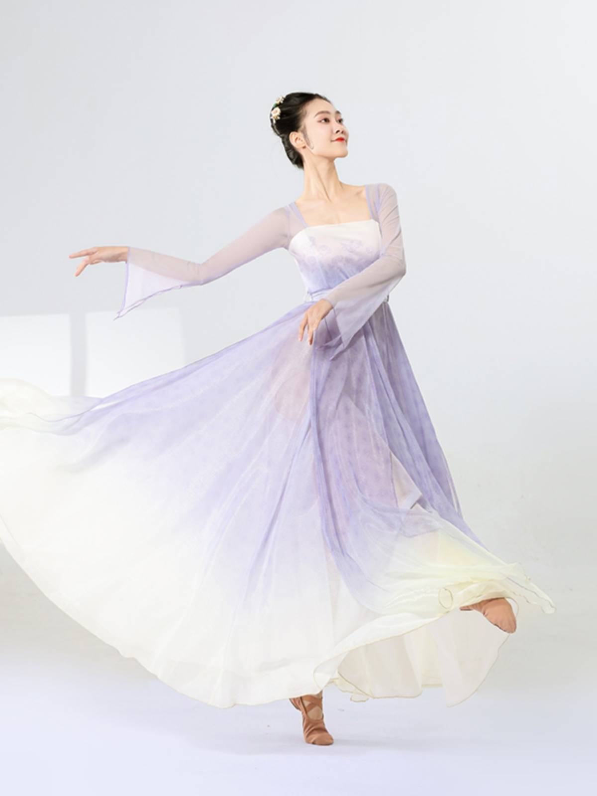 Classical Dance Performance Female Permaneous Art Test new body rhyme gauze gradient rose flower jacket big skirt Chinese dance