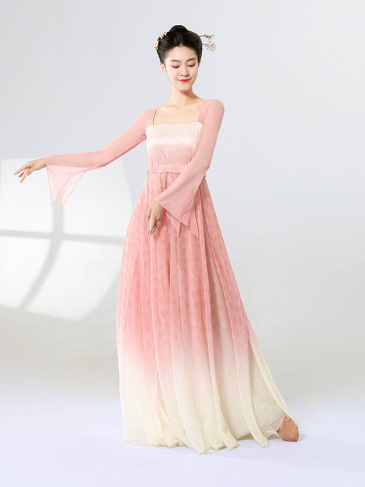 Classical Dance Performance Female Permaneous Art Test new body rhyme gauze gradient rose flower jacket big skirt Chinese dance
