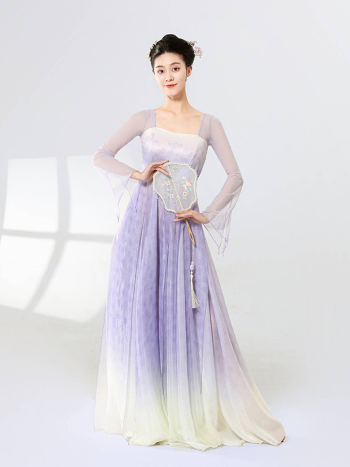 Classical Dance Performance Female Permaneous Art Test new body rhyme gauze gradient rose flower jacket big skirt Chinese dance