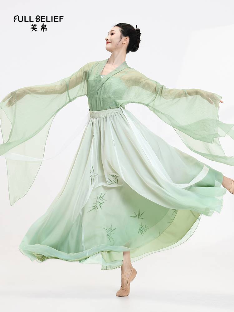 Fuxi Classical Dance Clothing Female Women's Charm Chinese Wind Fun Sleeve Practice Dress Wrapped Gaunt Crown Jersey Top