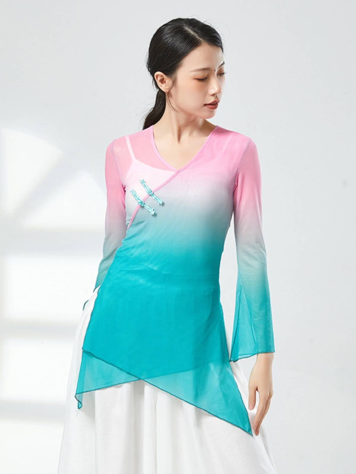 Classical dance clothing female elegant practice service new gradient art test performance clothing Chinese dance body rhyme dance gauze clothes