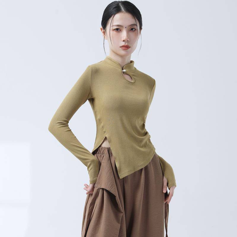 The new modern dance exercises, female adult dance sleeves, refers to long -sleeved top classic dance country style cheongsam cheongsam collar clothing autumn