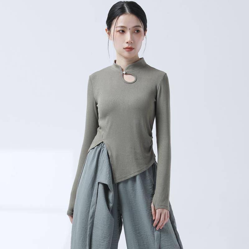 The new modern dance exercises, female adult dance sleeves, refers to long -sleeved top classic dance country style cheongsam cheongsam collar clothing autumn