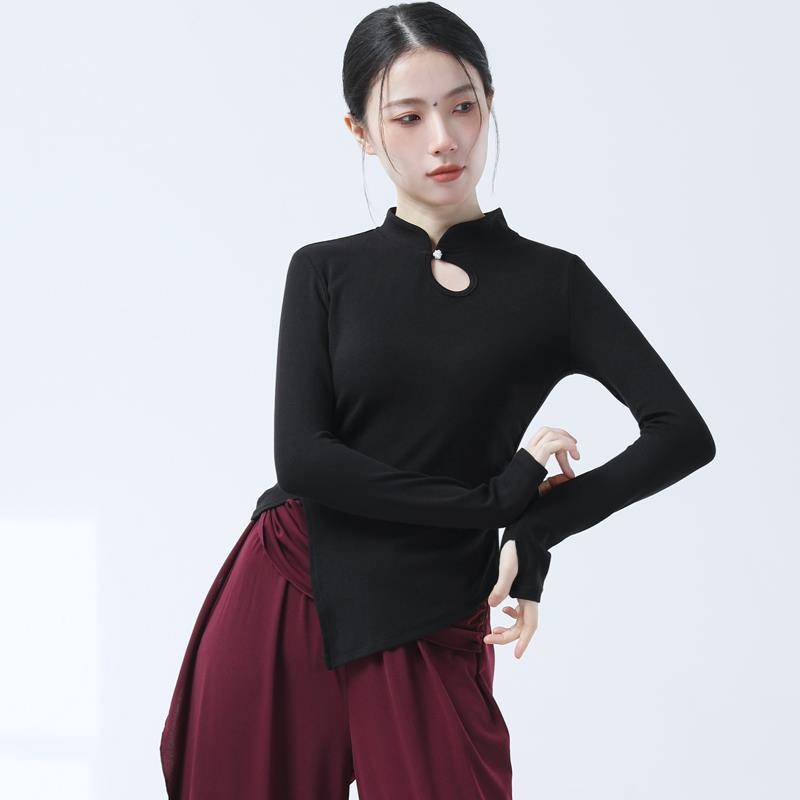 The new modern dance exercises, female adult dance sleeves, refers to long -sleeved top classic dance country style cheongsam cheongsam collar clothing autumn