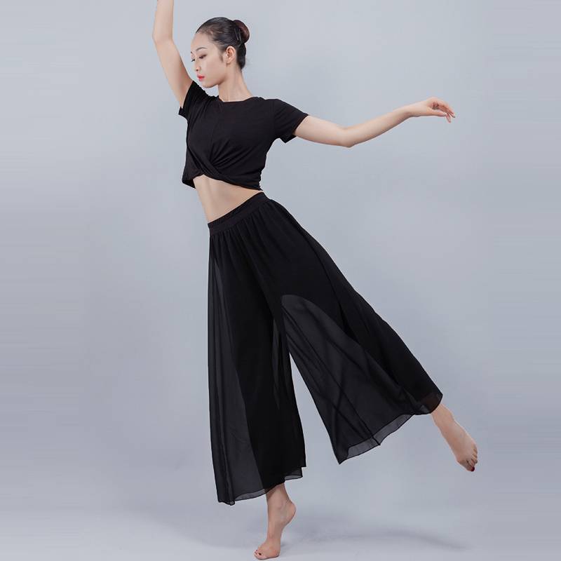 Modern dance wide -leg pants chiffon dance pants female summer loose gauze pants classical dance exercise pants dance skirt pants fake two pieces