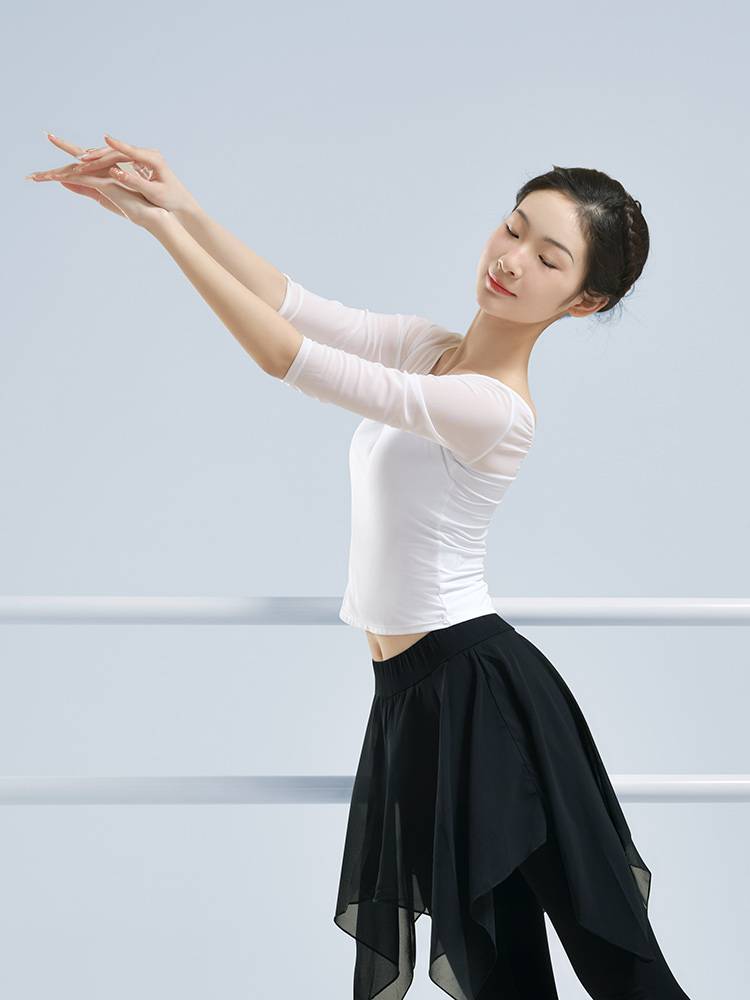 Dance clothing top female summer seven -point sleeve exercise, adult modern dance gauze black classical Chinese dance clothing