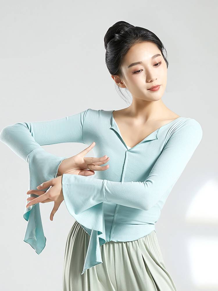 Dance service practice service female adult -shaped modern dance classical dance new spring and summer top long -sleeved Chinese dance clothing