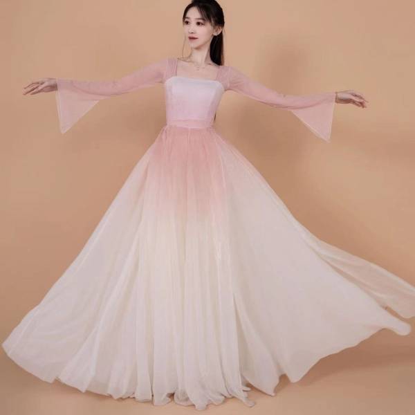 Lu Xing's same rose flower classical dance service dance service dance service elastic slim pink dress