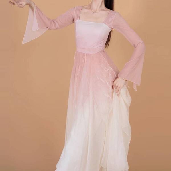 Lu Xing's same rose flower classical dance service dance service dance service elastic slim pink dress
