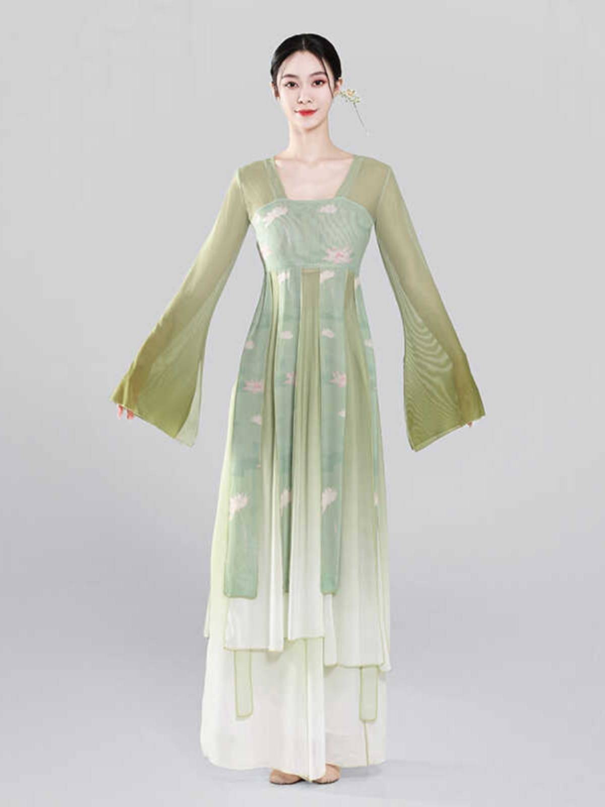Classical dance clothing lotus dresses, gauze gauze female elegant fairy practice service Chinese dance Han Tang dance performance