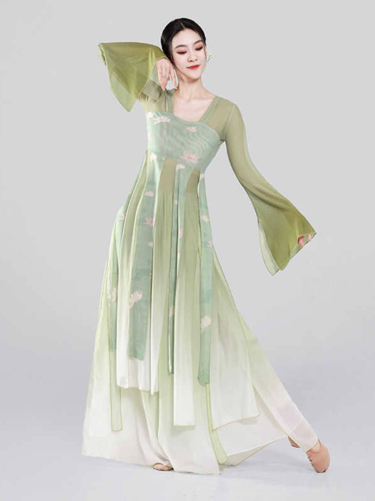 Classical dance clothing lotus dresses, gauze gauze female elegant fairy practice service Chinese dance Han Tang dance performance